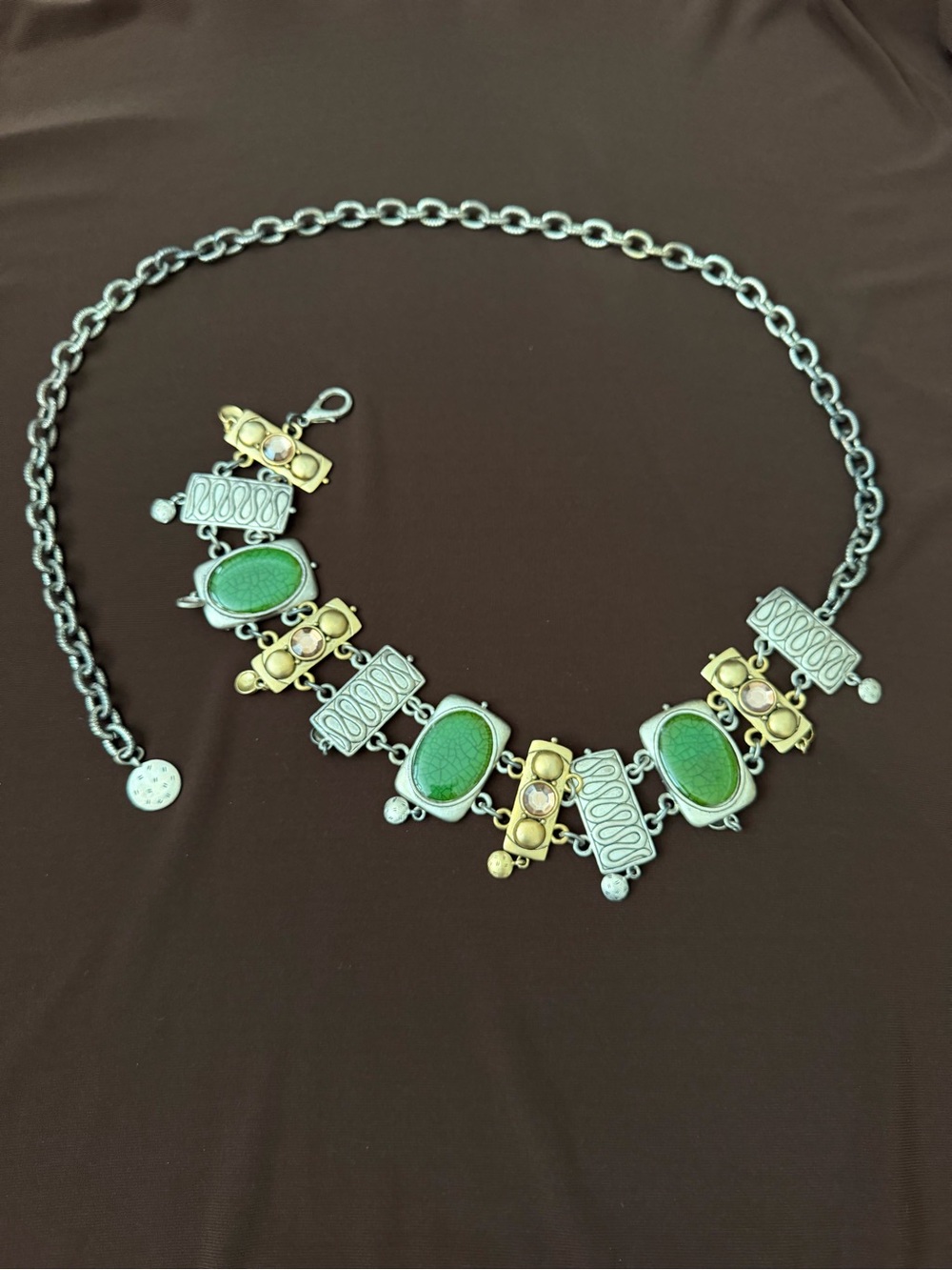 Vintage Chico’s Silver/Gold Tone with green stone Chain Belt
